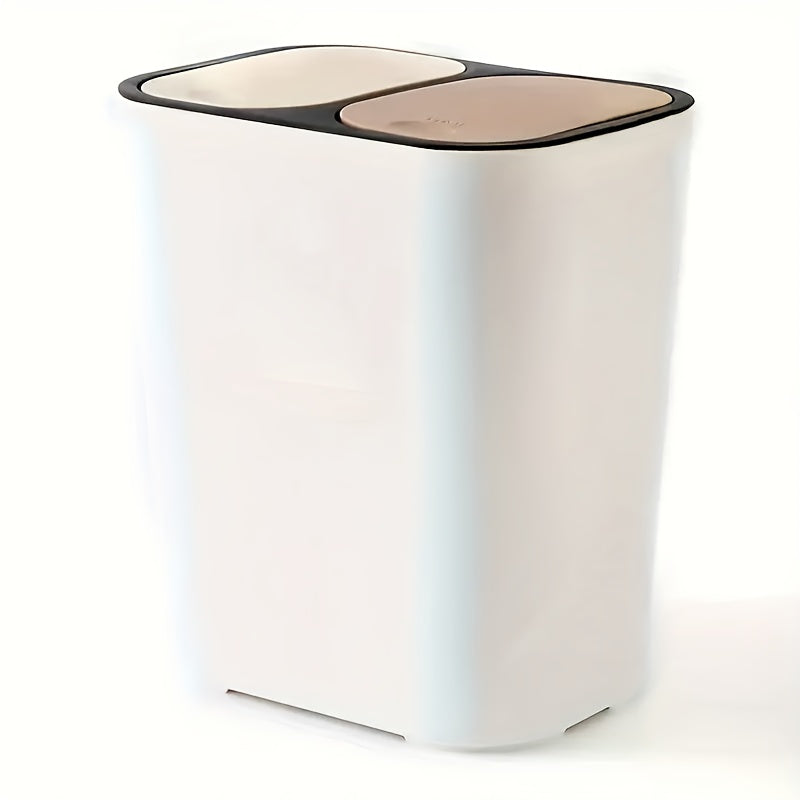 2-Compartment Rectangular Trash Can with Pop-Up Lid, Dry\u002FWet Separation, Quiet Close, Space-Saving Design for Home, Bedroom, Living Room, Kitchen, Bathroom - Durable Plastic, No Electricity Needed, Trash Can for Bathroom, In Home Recycling Bins