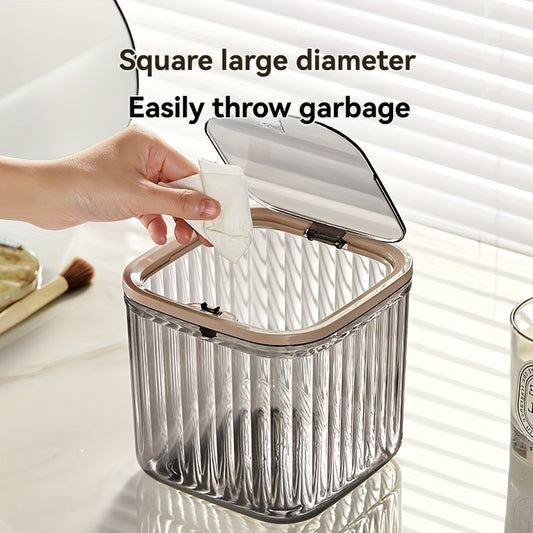 Multifunctional Transparent Desktop Trash Can with Lid - Plastic Rectangle Wastebasket, Open-Top, No Electricity Needed, Creative Office and Home Kitchen Garbage Bin