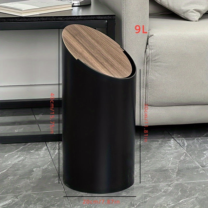 1pc Fashionable White ABS Trash Can with Automatic Flip Lid, Easy Ring Press Opening, Suitable for Bathroom and Living Room