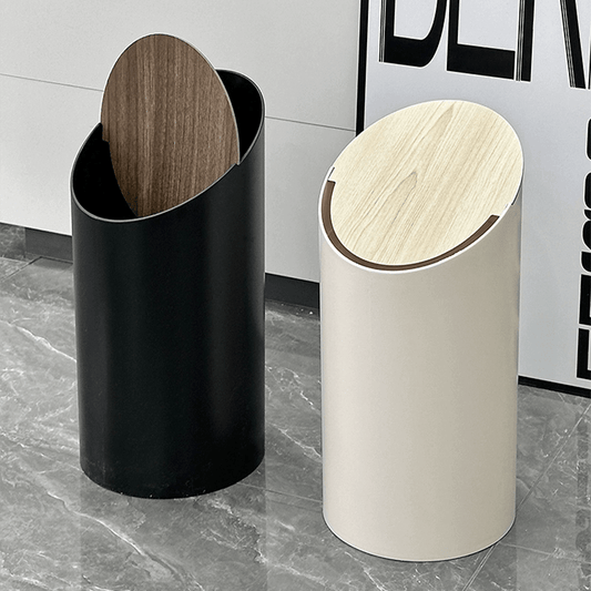 1pc Fashionable White ABS Trash Can with Automatic Flip Lid, Easy Ring Press Opening, Suitable for Bathroom and Living Room