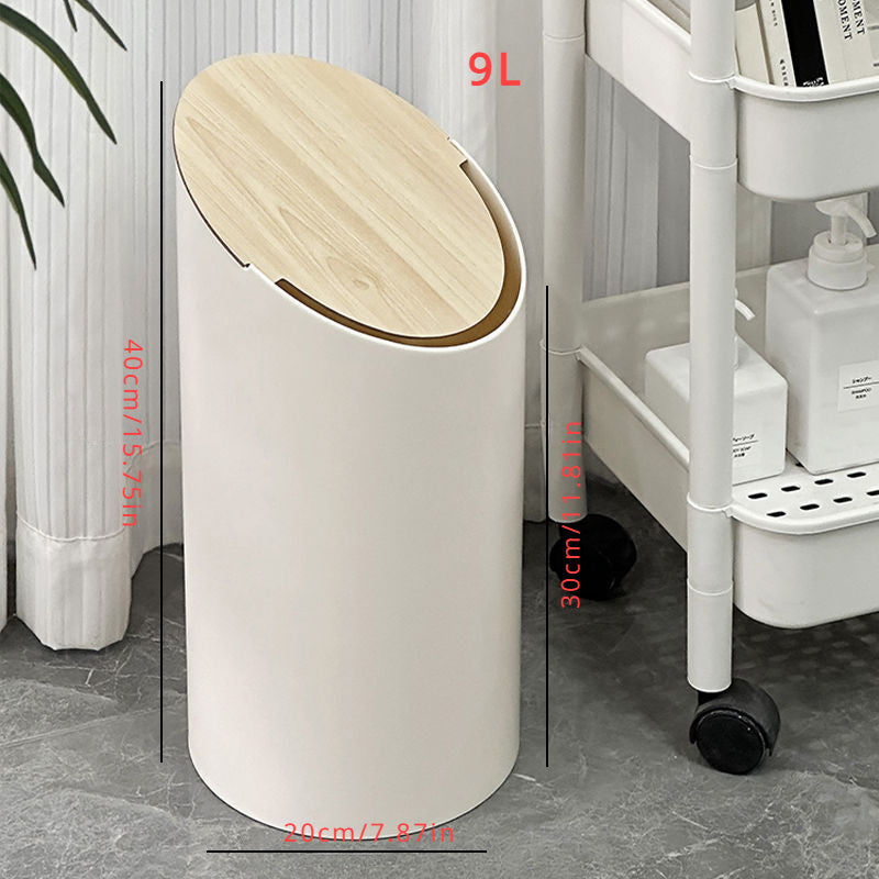 1pc Fashionable White ABS Trash Can with Automatic Flip Lid, Easy Ring Press Opening, Suitable for Bathroom and Living Room