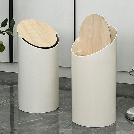 1pc Fashionable White ABS Trash Can with Automatic Flip Lid, Easy Ring Press Opening, Suitable for Bathroom and Living Room