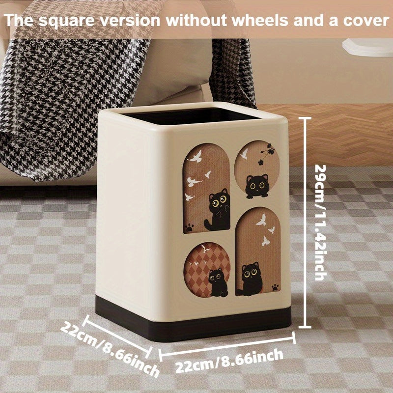 Large Capacity Rolling Trash Can | Stylish Multi-Functional Waste Bin | Sleek Design for Living Room, Bedroom, Kitchen | Space-Saving Feature | Optional Square or Round Options | Durable Plastic Material, Trash Bag Holder