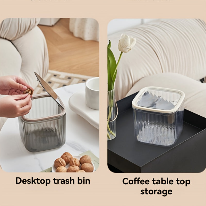 Multifunctional Transparent Desktop Trash Can with Lid - Plastic Rectangle Wastebasket, Open-Top, No Electricity Needed, Creative Office and Home Kitchen Garbage Bin
