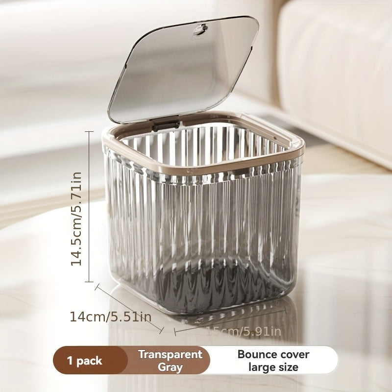 Multifunctional Transparent Desktop Trash Can with Lid - Plastic Rectangle Wastebasket, Open-Top, No Electricity Needed, Creative Office and Home Kitchen Garbage Bin
