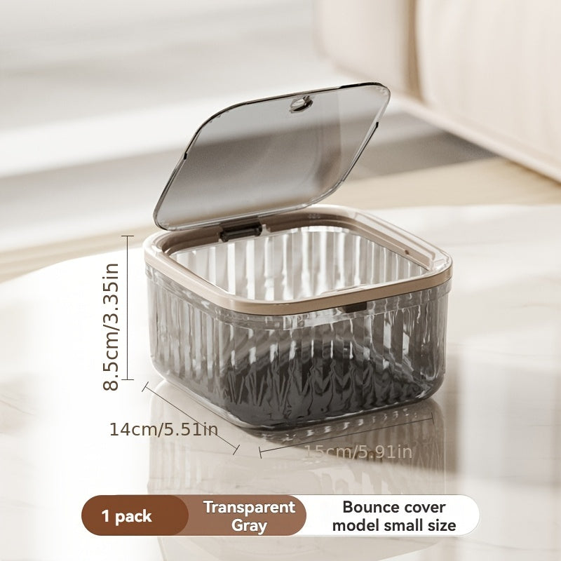 Multifunctional Transparent Desktop Trash Can with Lid - Plastic Rectangle Wastebasket, Open-Top, No Electricity Needed, Creative Office and Home Kitchen Garbage Bin