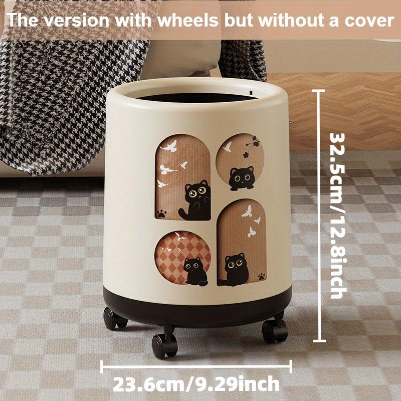 Large Capacity Rolling Trash Can | Stylish Multi-Functional Waste Bin | Sleek Design for Living Room, Bedroom, Kitchen | Space-Saving Feature | Optional Square or Round Options | Durable Plastic Material, Trash Bag Holder