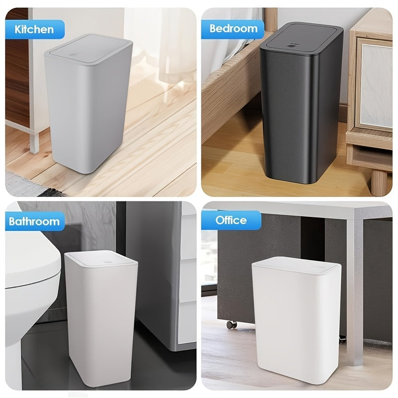 Rectangular Pop-Up Lid Trash Can, Easy Clean, 99% Compatibility with RVs, Ideal for Bathroom, Bedroom, Living Room, Office - Internal Function, Black\u002FWhite\u002FGray Options