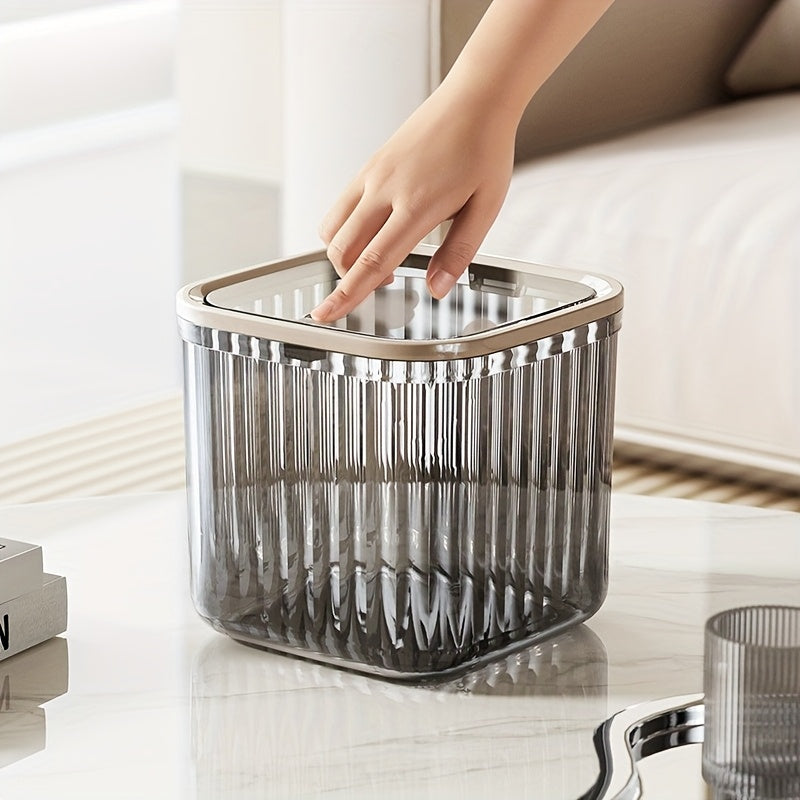 Multifunctional Transparent Desktop Trash Can with Lid - Plastic Rectangle Wastebasket, Open-Top, No Electricity Needed, Creative Office and Home Kitchen Garbage Bin