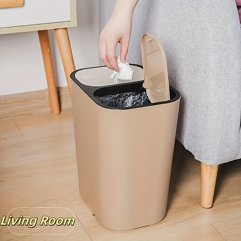 2-Compartment Rectangular Trash Can with Pop-Up Lid, Dry\u002FWet Separation, Quiet Close, Space-Saving Design for Home, Bedroom, Living Room, Kitchen, Bathroom - Durable Plastic, No Electricity Needed, Trash Can for Bathroom, In Home Recycling Bins