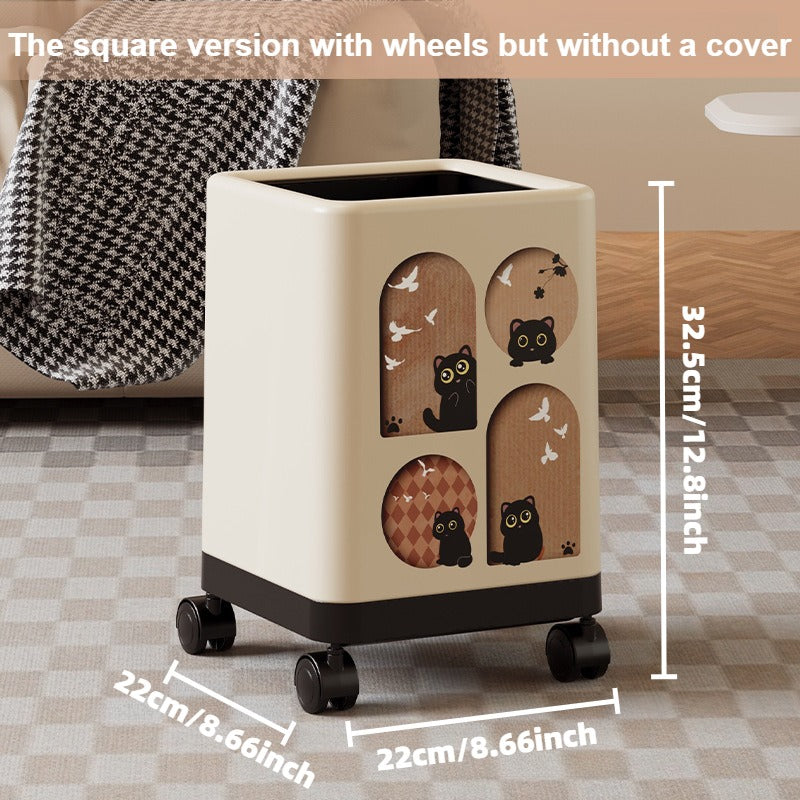 Large Capacity Rolling Trash Can | Stylish Multi-Functional Waste Bin | Sleek Design for Living Room, Bedroom, Kitchen | Space-Saving Feature | Optional Square or Round Options | Durable Plastic Material, Trash Bag Holder