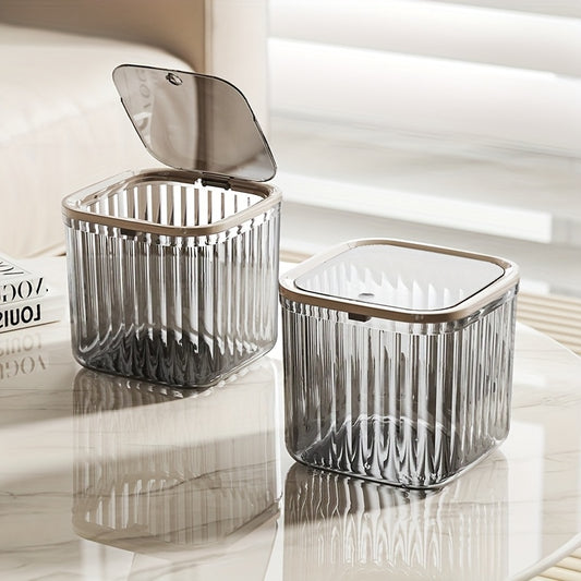 Multifunctional Transparent Desktop Trash Can with Lid - Plastic Rectangle Wastebasket, Open-Top, No Electricity Needed, Creative Office and Home Kitchen Garbage Bin