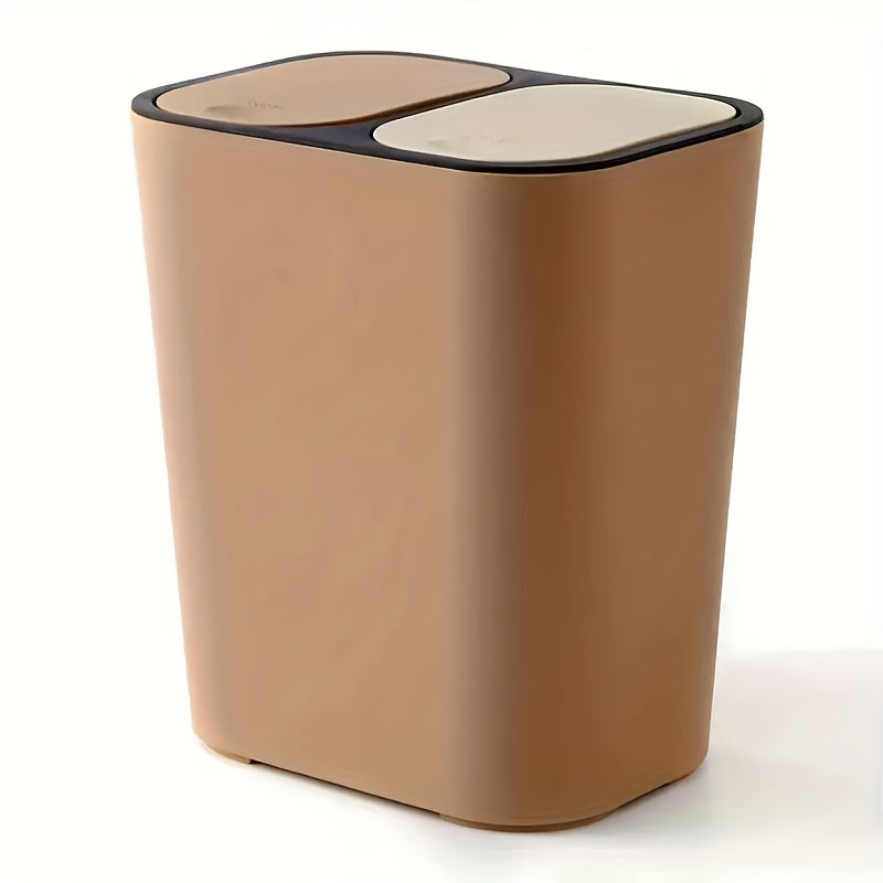 2-Compartment Rectangular Trash Can with Pop-Up Lid, Dry\u002FWet Separation, Quiet Close, Space-Saving Design for Home, Bedroom, Living Room, Kitchen, Bathroom - Durable Plastic, No Electricity Needed, Trash Can for Bathroom, In Home Recycling Bins