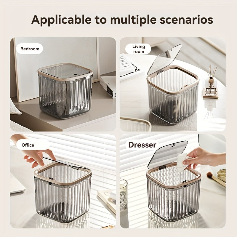 Multifunctional Transparent Desktop Trash Can with Lid - Plastic Rectangle Wastebasket, Open-Top, No Electricity Needed, Creative Office and Home Kitchen Garbage Bin