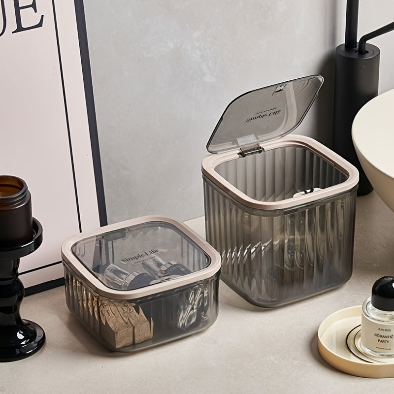 Multifunctional Transparent Desktop Trash Can with Lid - Plastic Rectangle Wastebasket, Open-Top, No Electricity Needed, Creative Office and Home Kitchen Garbage Bin