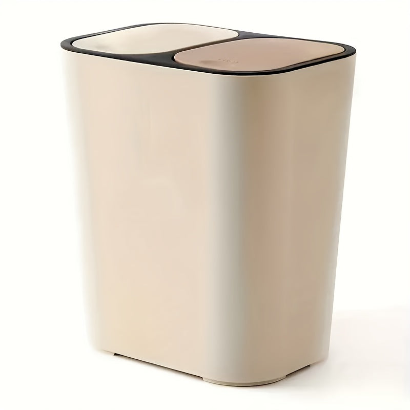 2-Compartment Rectangular Trash Can with Pop-Up Lid, Dry\u002FWet Separation, Quiet Close, Space-Saving Design for Home, Bedroom, Living Room, Kitchen, Bathroom - Durable Plastic, No Electricity Needed, Trash Can for Bathroom, In Home Recycling Bins
