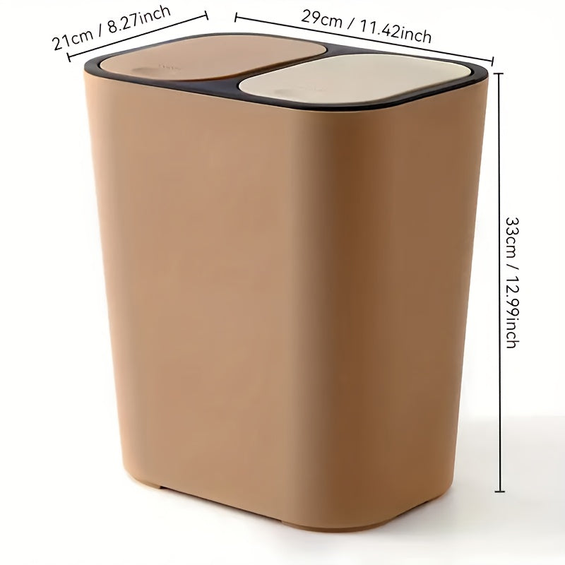 2-Compartment Rectangular Trash Can with Pop-Up Lid, Dry\u002FWet Separation, Quiet Close, Space-Saving Design for Home, Bedroom, Living Room, Kitchen, Bathroom - Durable Plastic, No Electricity Needed, Trash Can for Bathroom, In Home Recycling Bins