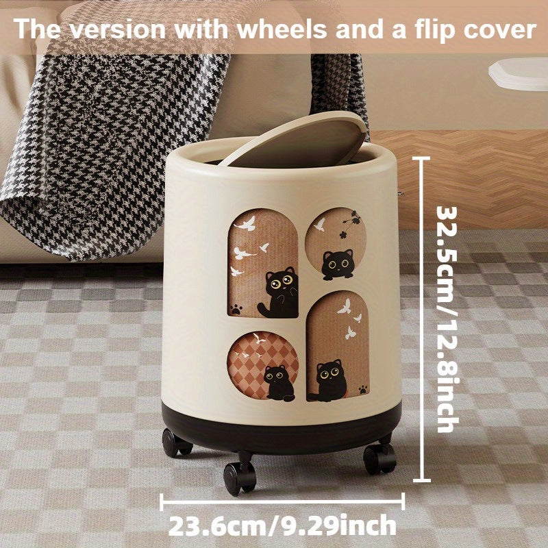 Large Capacity Rolling Trash Can | Stylish Multi-Functional Waste Bin | Sleek Design for Living Room, Bedroom, Kitchen | Space-Saving Feature | Optional Square or Round Options | Durable Plastic Material, Trash Bag Holder