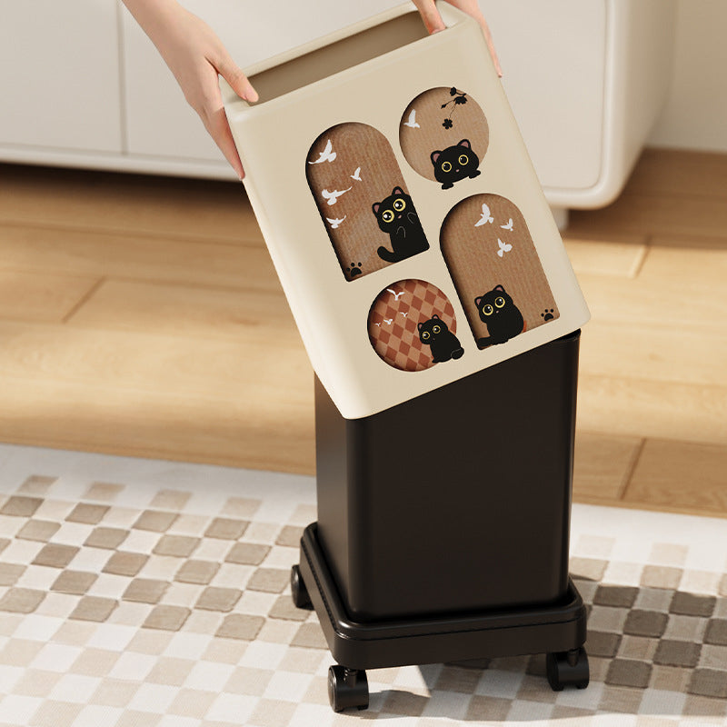 Large Capacity Rolling Trash Can | Stylish Multi-Functional Waste Bin | Sleek Design for Living Room, Bedroom, Kitchen | Space-Saving Feature | Optional Square or Round Options | Durable Plastic Material, Trash Bag Holder