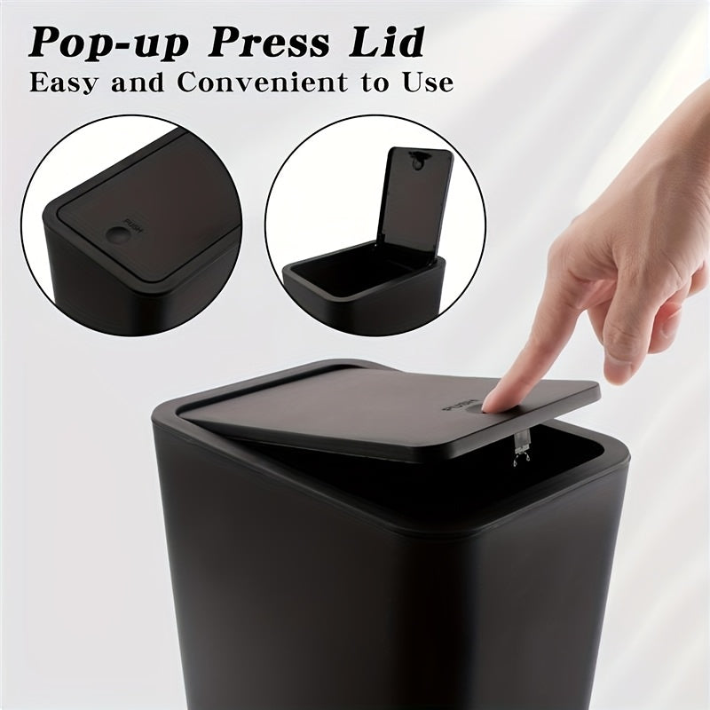 Rectangular Pop-Up Lid Trash Can, Easy Clean, 99% Compatibility with RVs, Ideal for Bathroom, Bedroom, Living Room, Office - Internal Function, Black\u002FWhite\u002FGray Options