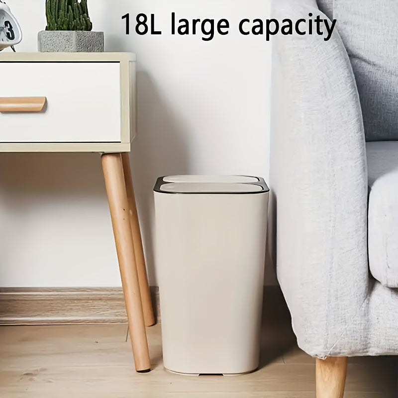 2-Compartment Rectangular Trash Can with Pop-Up Lid, Dry\u002FWet Separation, Quiet Close, Space-Saving Design for Home, Bedroom, Living Room, Kitchen, Bathroom - Durable Plastic, No Electricity Needed, Trash Can for Bathroom, In Home Recycling Bins